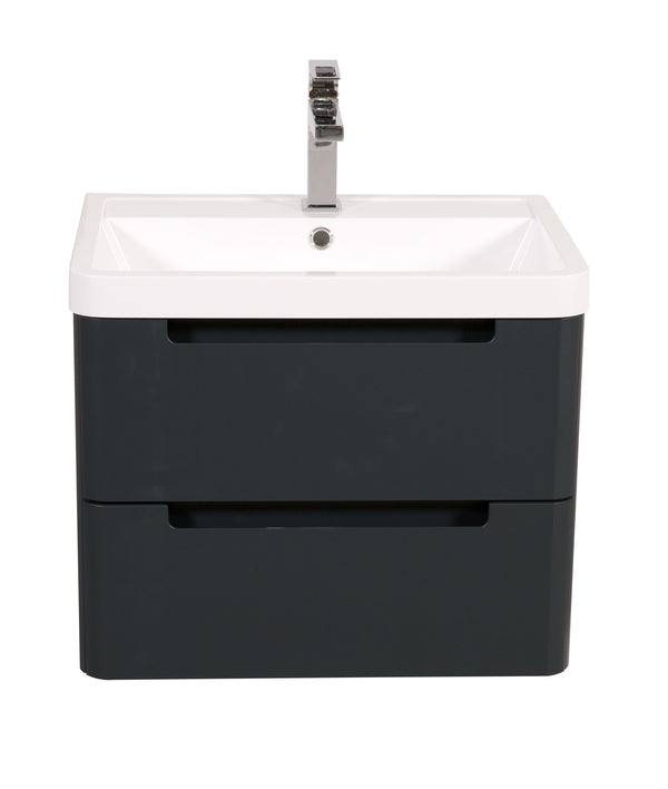 Monza 600mm Vanity & Basin Shadow Grey - Wall Hung