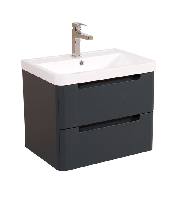 Monza 600mm Vanity & Basin Shadow Grey - Wall Hung