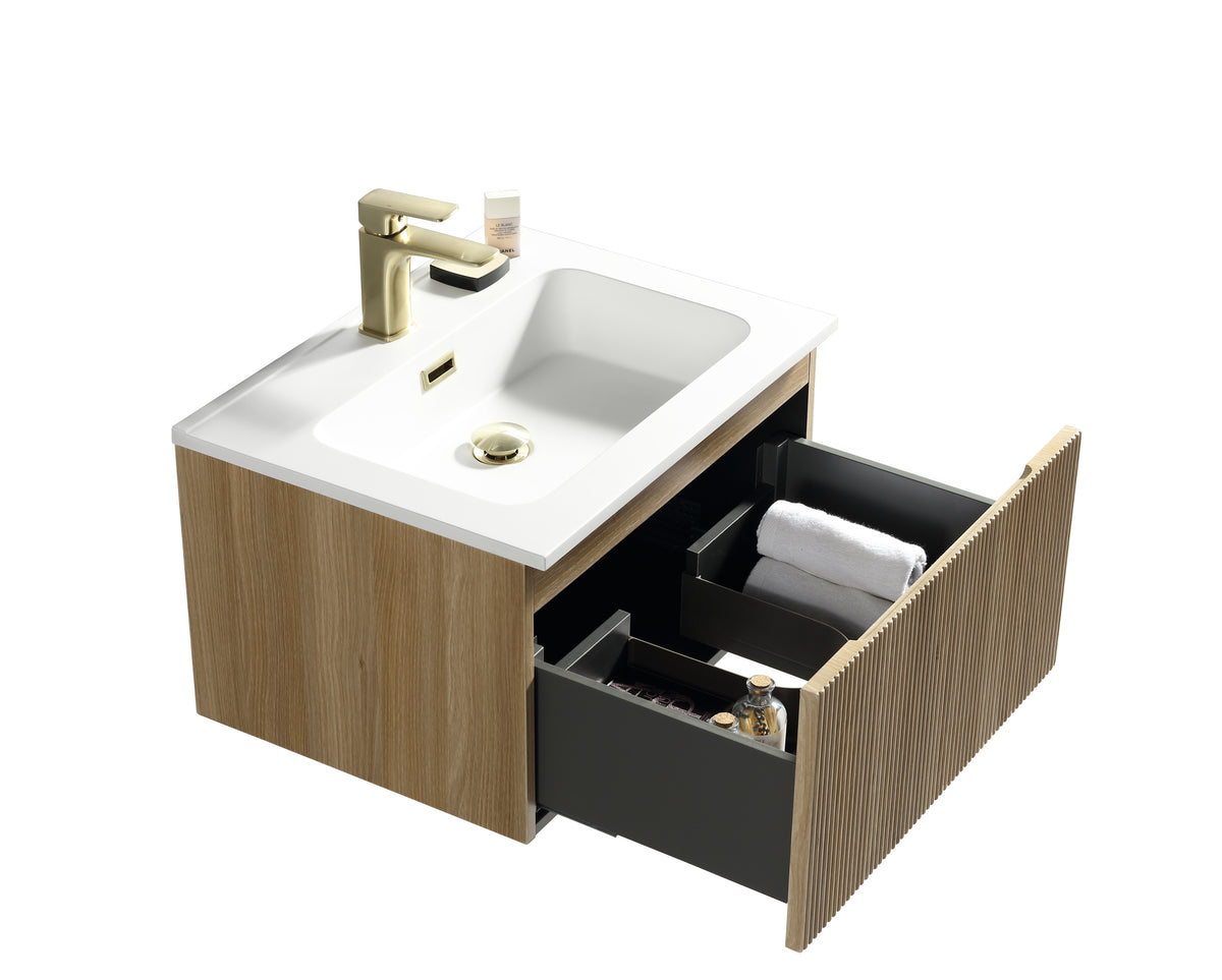 Flauto Country Oak 600mm Wall Hung Vanity & Matte Basin - product image 6