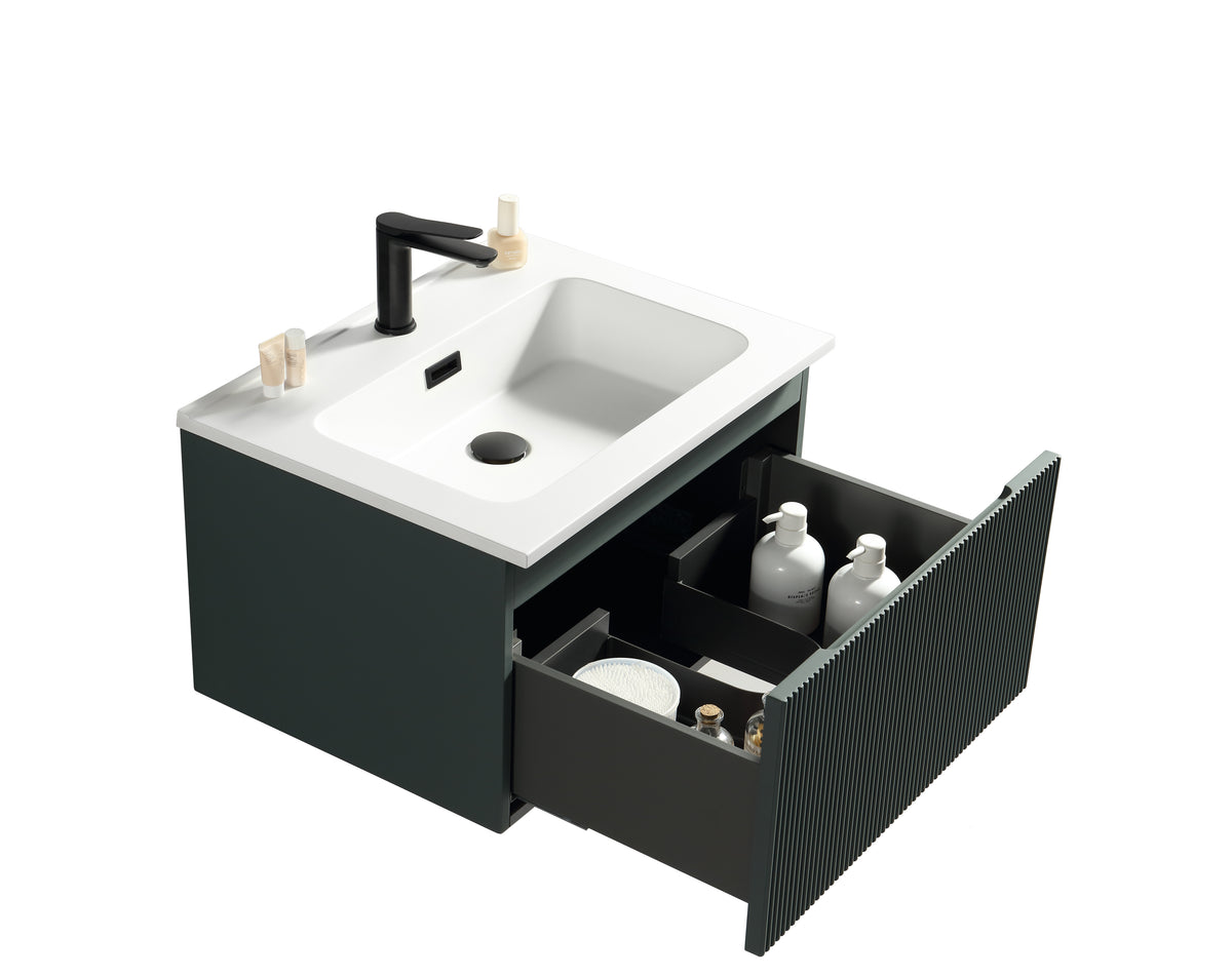 Flauto Smoked Sage 600mm Wall Hung Vanity & Matte Basin - product image 2