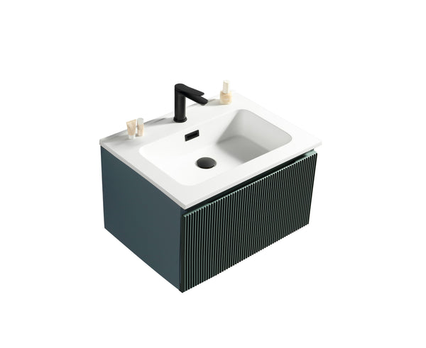 Flauto Smoked Sage 600mm Wall Hung Vanity & Matte Basin