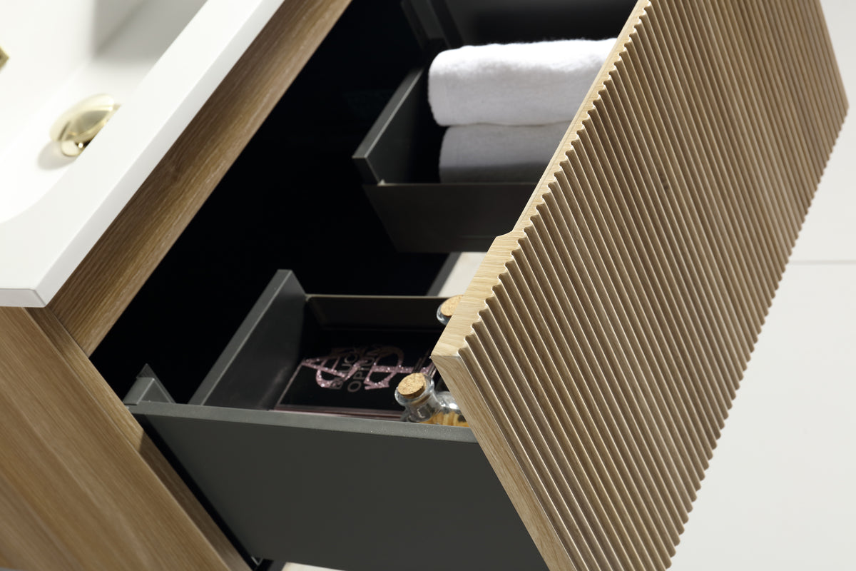 Flauto Country Oak 800mm Wall Hung Vanity & Matte Basin - product image 4