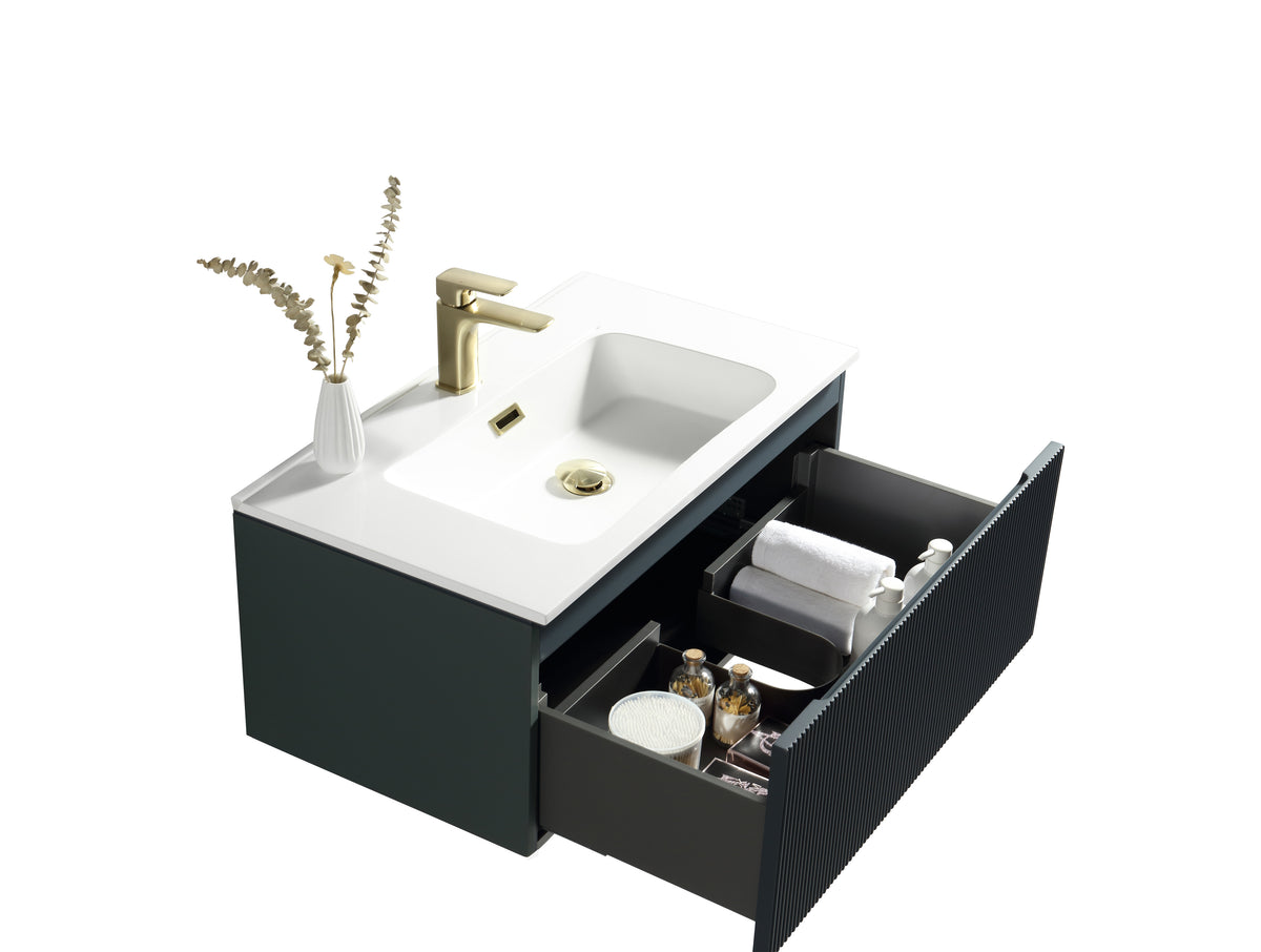 Flauto Smoked Sage 800mm Wall Hung Vanity & Matte Basin - product image 7