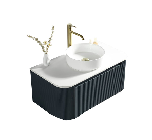 Flauto Midnight Shadow 870mm Wall Hung Curve Corner Vanity w. Sintered Stone Counter Top