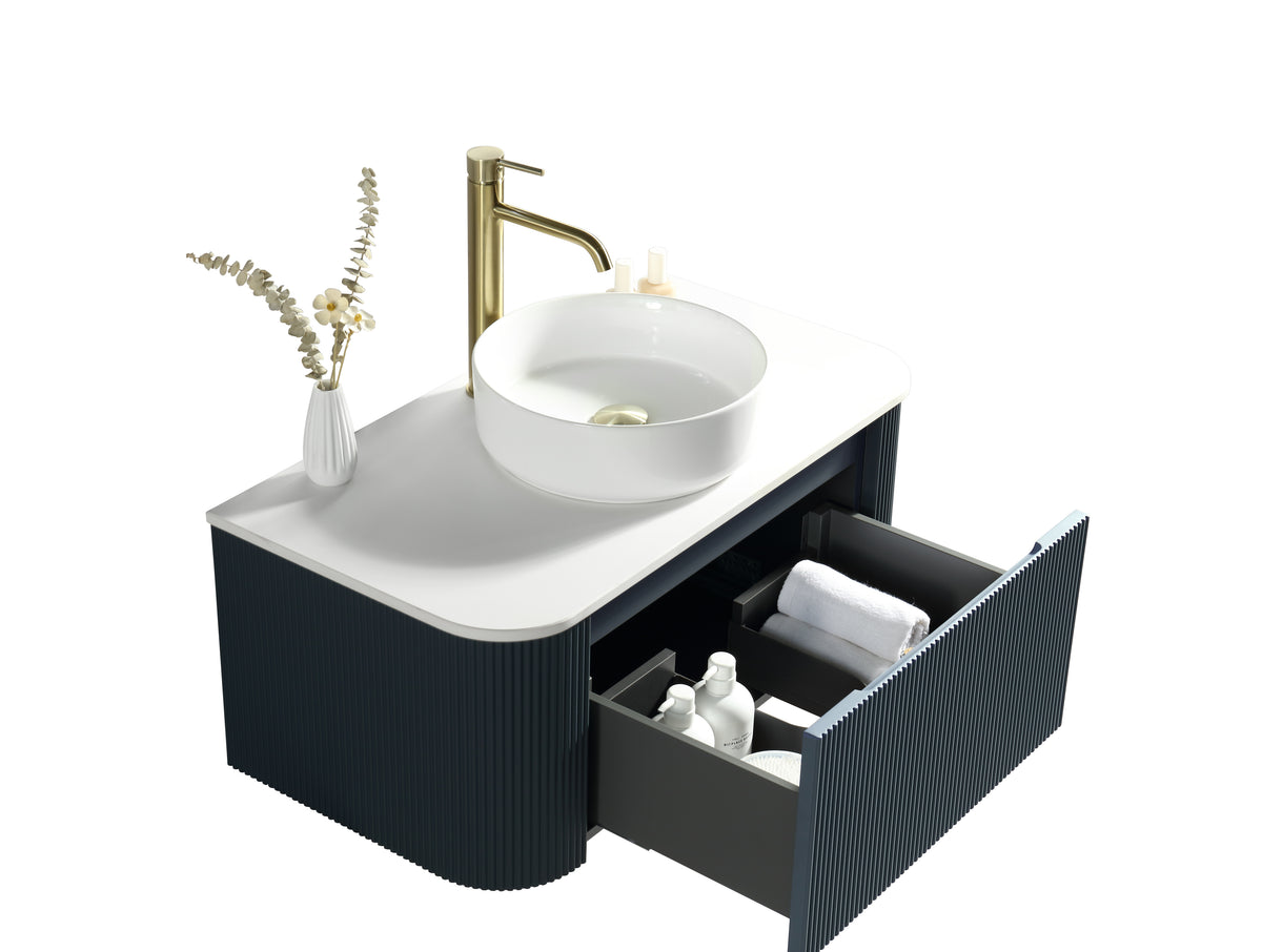 Flauto Midnight Shadow 870mm Wall Hung Curve Corner Vanity w. Sintered Stone Counter Top - product image 4