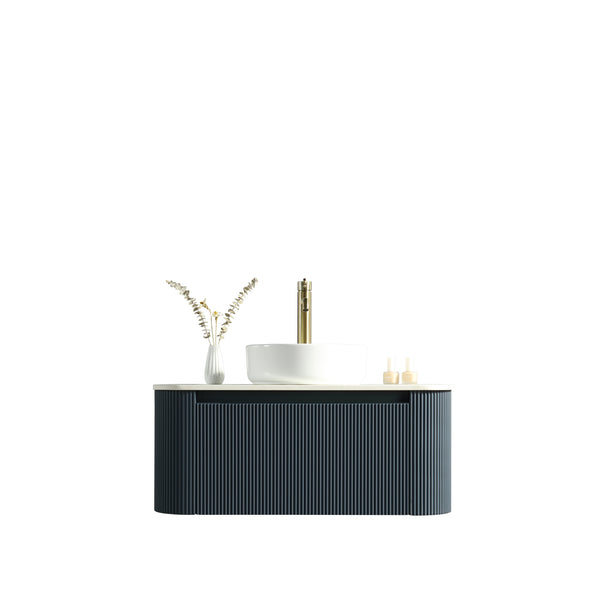 Flauto Midnight Shadow 870mm Wall Hung Curve Corner Vanity w. Sintered Stone Counter Top