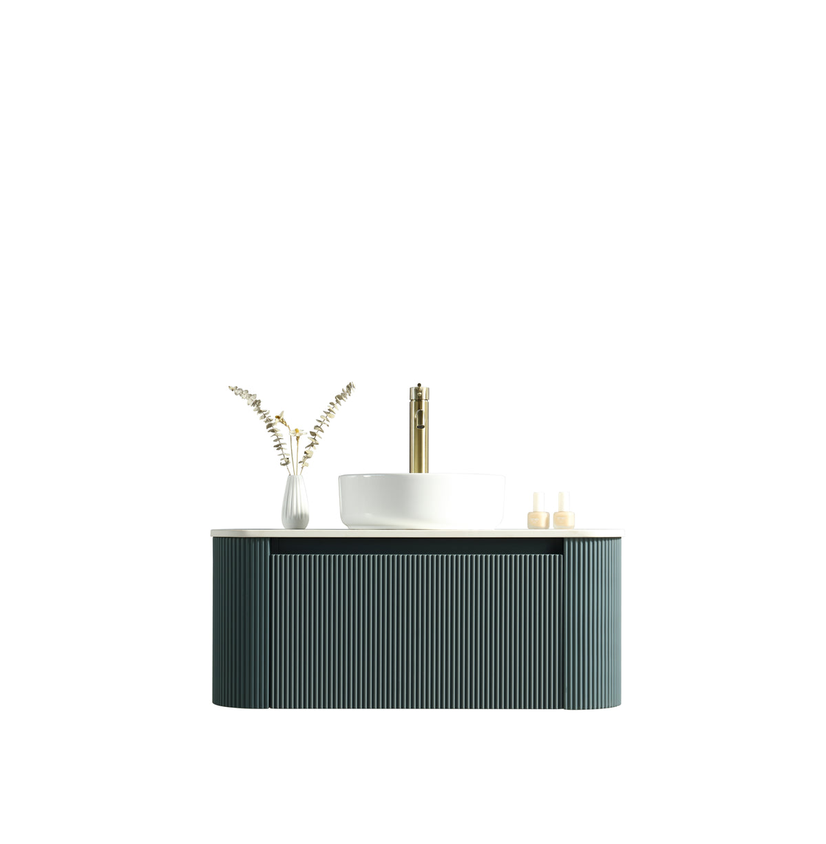 Flauto Smoked Sage 870mm Wall Hung Curve Corner Vanity w. Sintered Stone Counter Top - product image 2