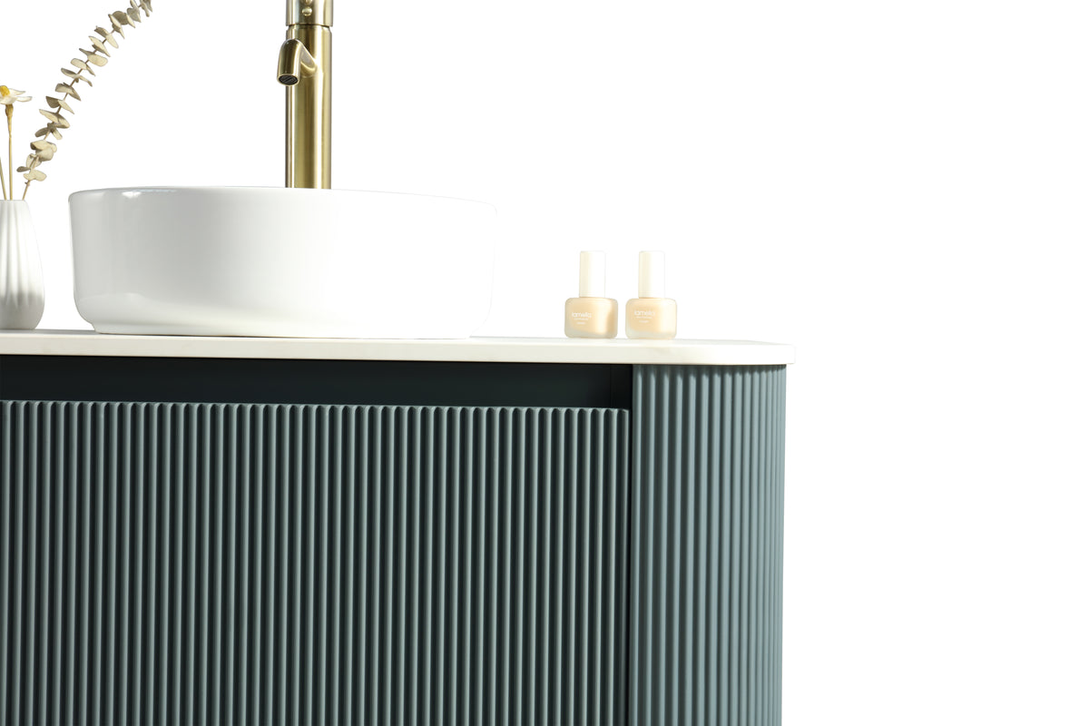 Flauto Smoked Sage 870mm Wall Hung Curve Corner Vanity w. Sintered Stone Counter Top - product image 3