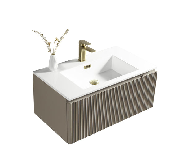 Flauto 800mm Wall Hung Vanity & Matte Basin - Soft Coffee