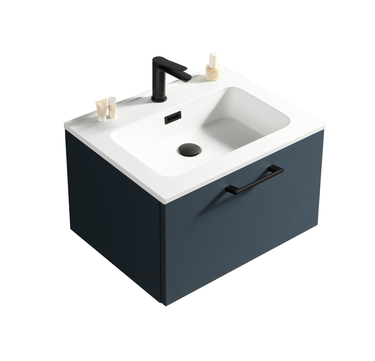 Piatta 600mm Wall Hung Vanity & Matte Basin - Midnight Shadow