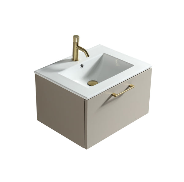 Piatta 600mm Wall Hung Vanity & Matte Basin - Soft Coffee