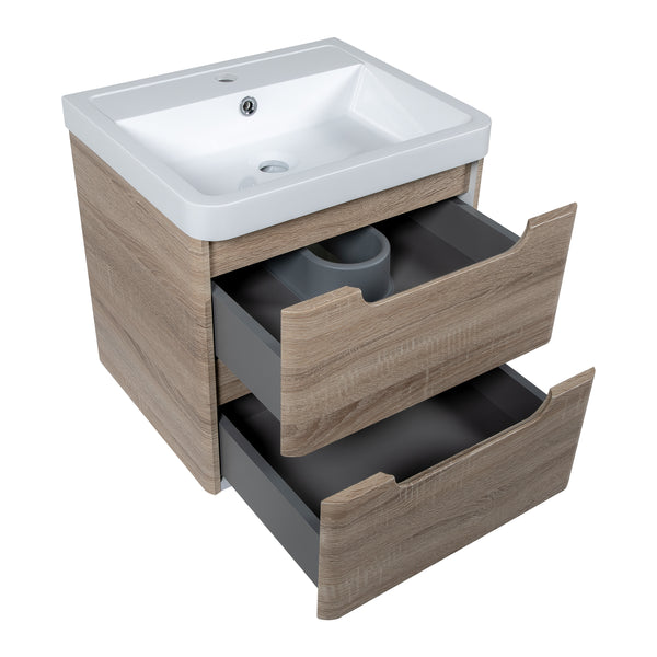 Monza 500mm Vanity & Basin Country Oak - Wall Hung