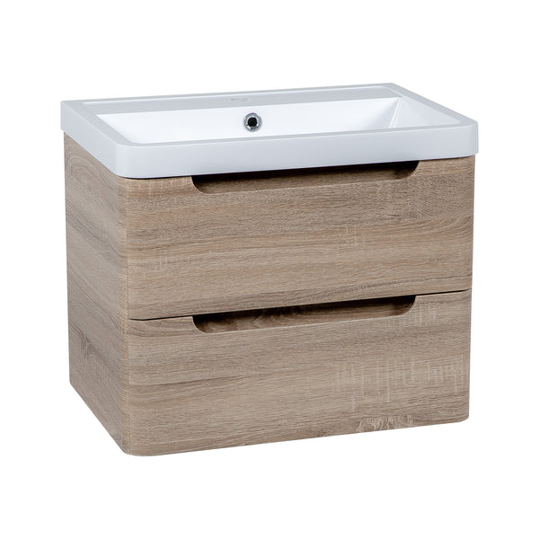 Monza 600mm Vanity Unit & Basin Country Oak - Wall Hung
