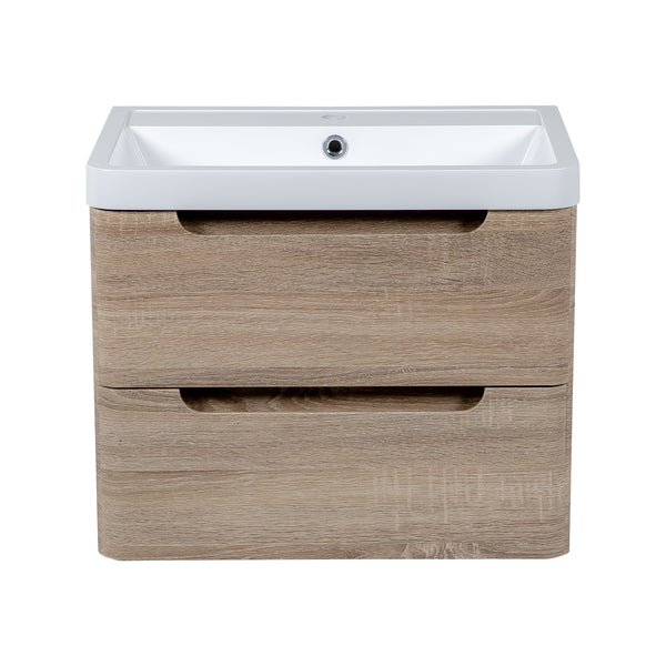 Monza 600mm Vanity Unit & Basin Country Oak - Wall Hung