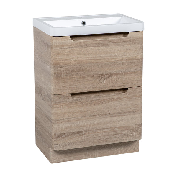 Monza 600mm Vanity Unit & Basin Country Oak - Floor Standing