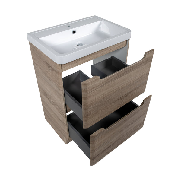 Monza 600mm Vanity Unit & Basin Country Oak - Floor Standing