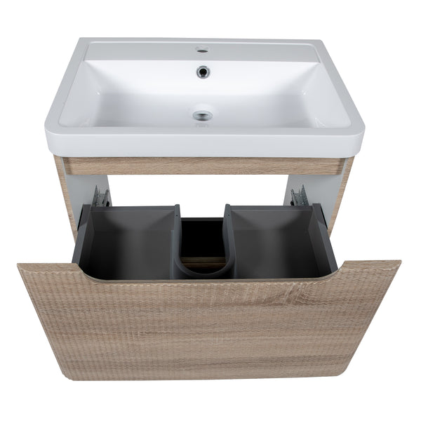 Monza 600mm Fluted Vanity Unit & Basin Country Oak - Floor Standing