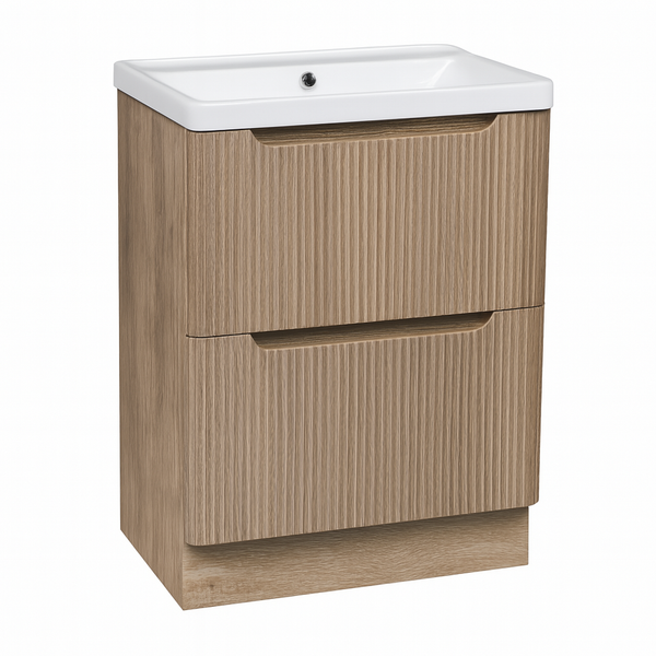 Monza 600mm Fluted Vanity Unit & Basin Country Oak - Floor Standing