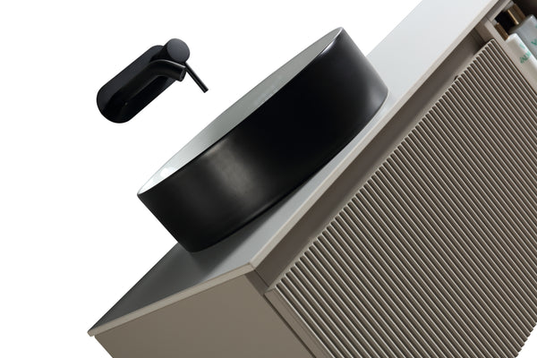 Flauto 1400mm Wall Hung Double Vanity w. Side Storage Sintered Stone Counter Top - Soft Coffee