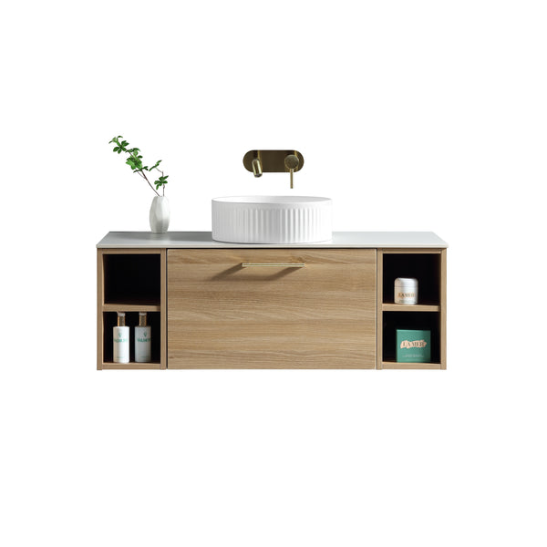 Piatta 1000mm Wall Hung Vanity w. 2 Side Storage & Sintered Stone Counter Top - Country Oak