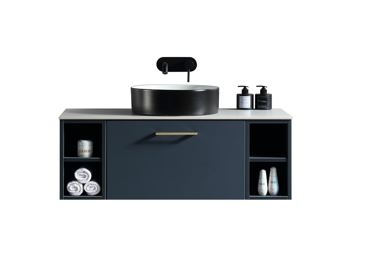 Piatta 1000mm Wall Hung Vanity with 2 Side Storage & Sintered Stone Countertop - Midnight Shadow