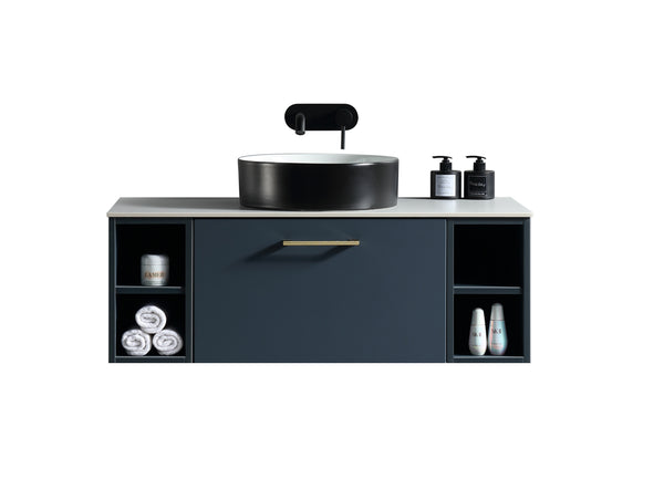 Piatta 1000mm Wall Hung Vanity w. 2 Side Storage & Sintered Stone Counter Top - Midnight Shadow