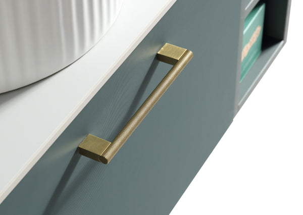 Piatta 1000mm Wall Hung Vanity w. 2 Side Storage & Sintered Stone Counter Top - Smoked Sage