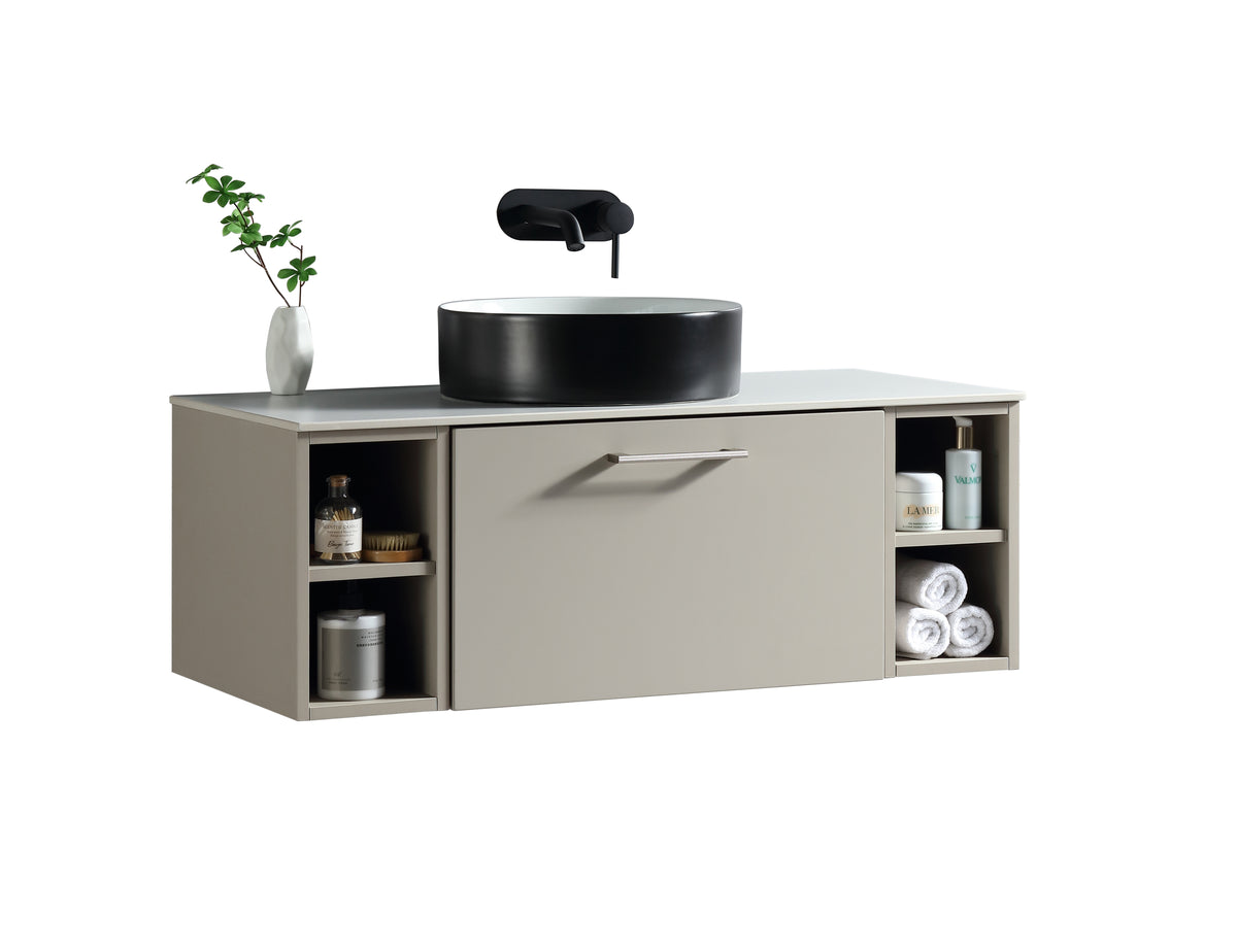 Piatta 1000mm Wall Hung Vanity w. 2 Side Storage & Sintered Stone Counter Top - Soft Coffee