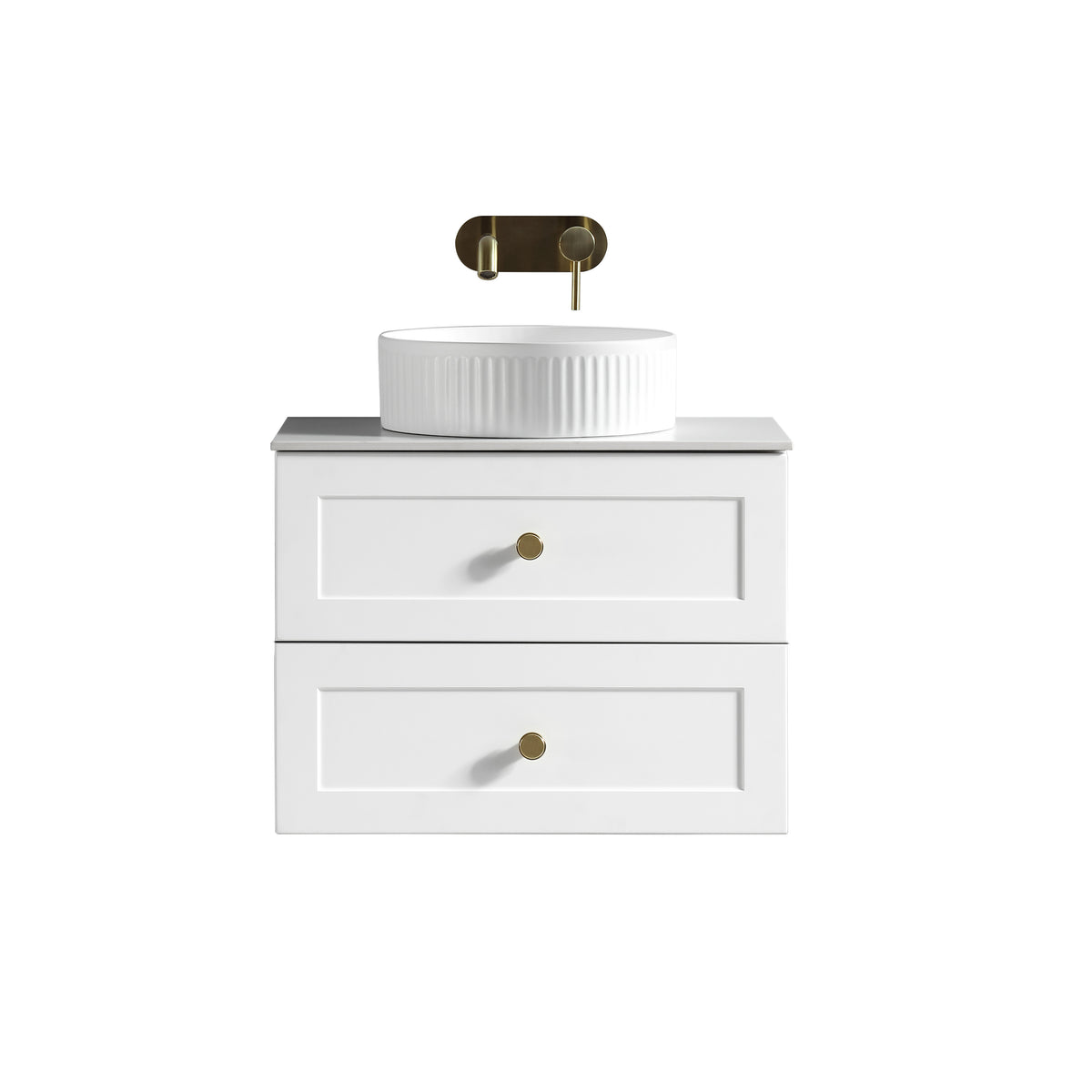 Bakewell 600mm Wall Hung Vanity with Sintered Stone Countertop - Silk White (handles sold separately)