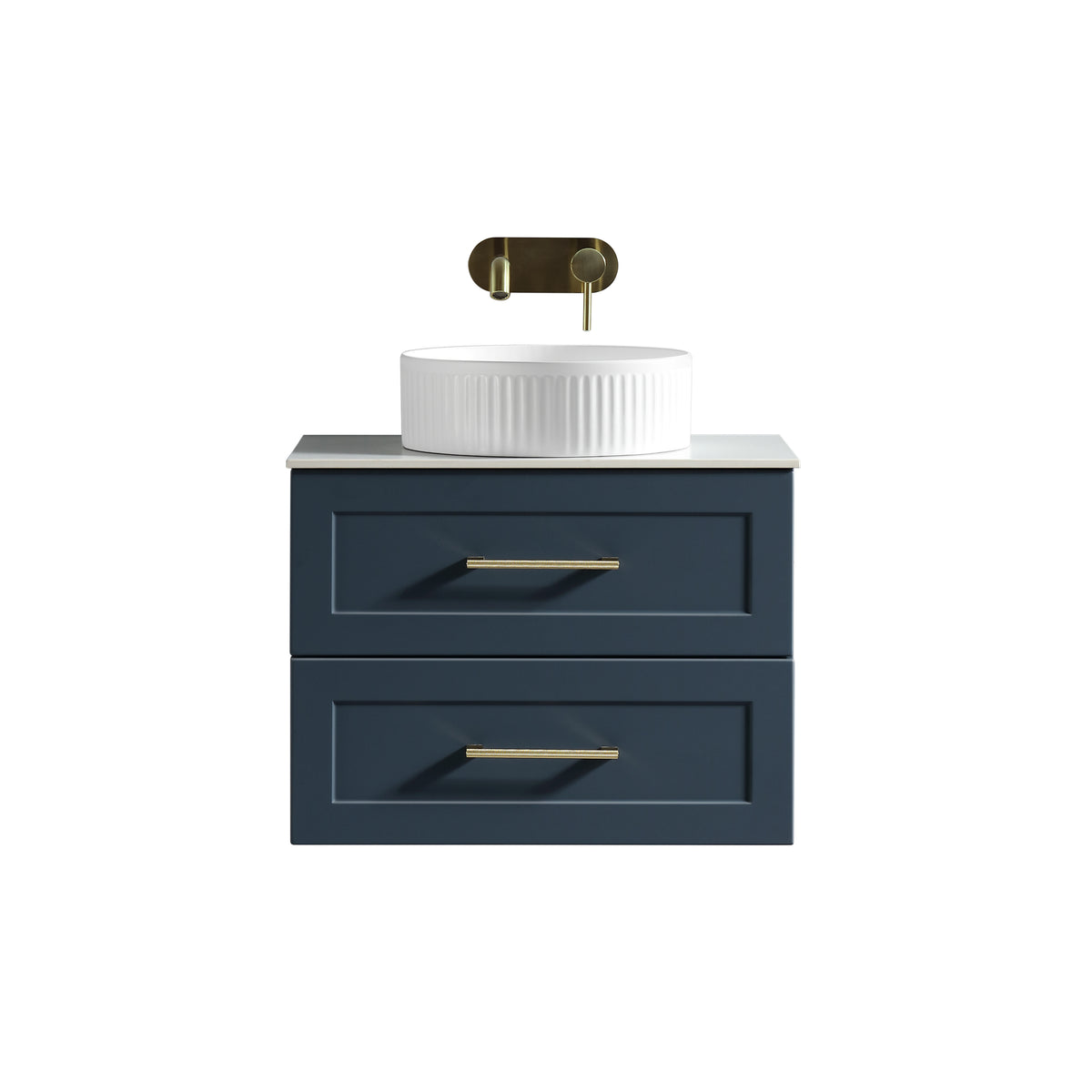 Bakewell 600mm Wall Hung Vanity with Sintered Stone Countertop - Midnight Shadow (handles sold separately)