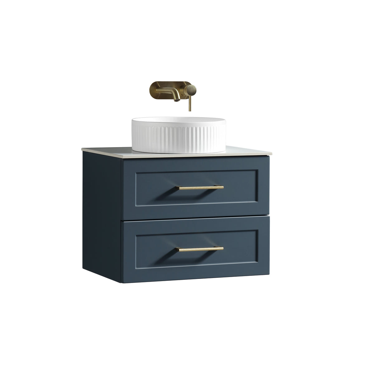 Bakewell 600mm Wall Hung Vanity w. Sintered Stone Counter Top  - Midnight Shadow (handles sold separately)