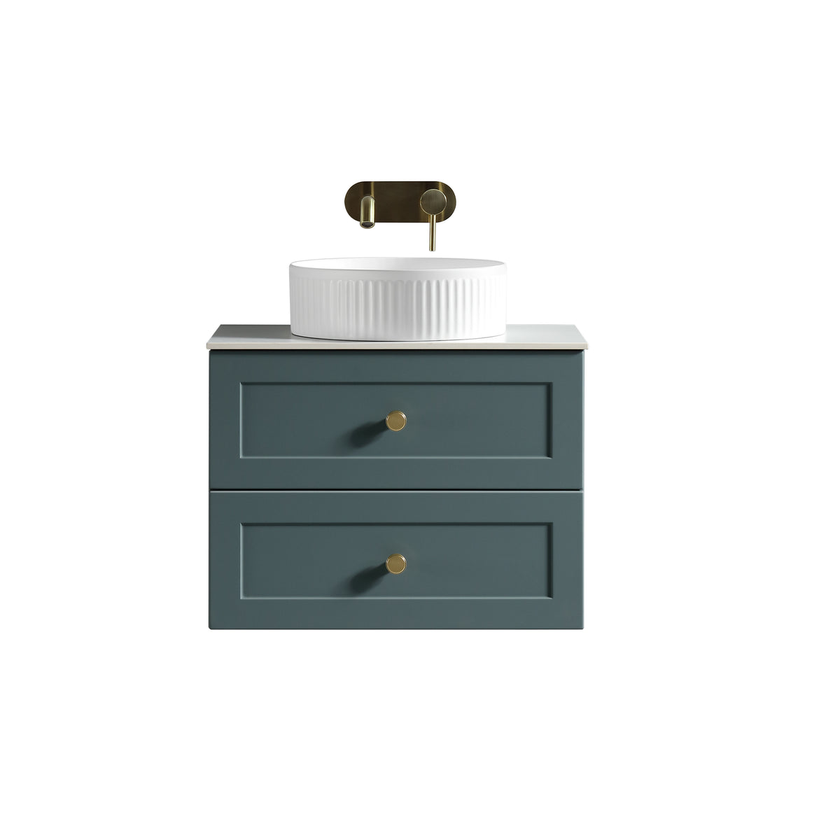 Bakewell 600mm Wall Hung Vanity with Sintered Stone Countertop - Smoked Sage (handles sold separately)
