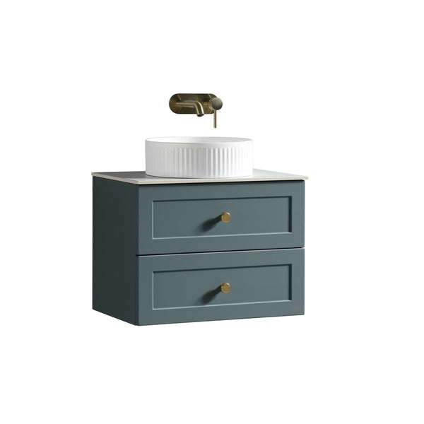 Bakewell 600mm Wall Hung Vanity w. Sintered Stone Counter Top  - Smoked Sage (handles sold separately)