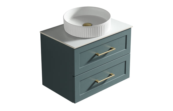 Bakewell 600mm Wall Hung Vanity w. Sintered Stone Counter Top - Smoked Sage (handles sold separately)