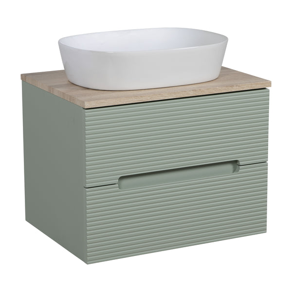 Monza Plus 600mm Fluted Wall Hung Vanity & Counter Top - Aloe Green/Country Oak