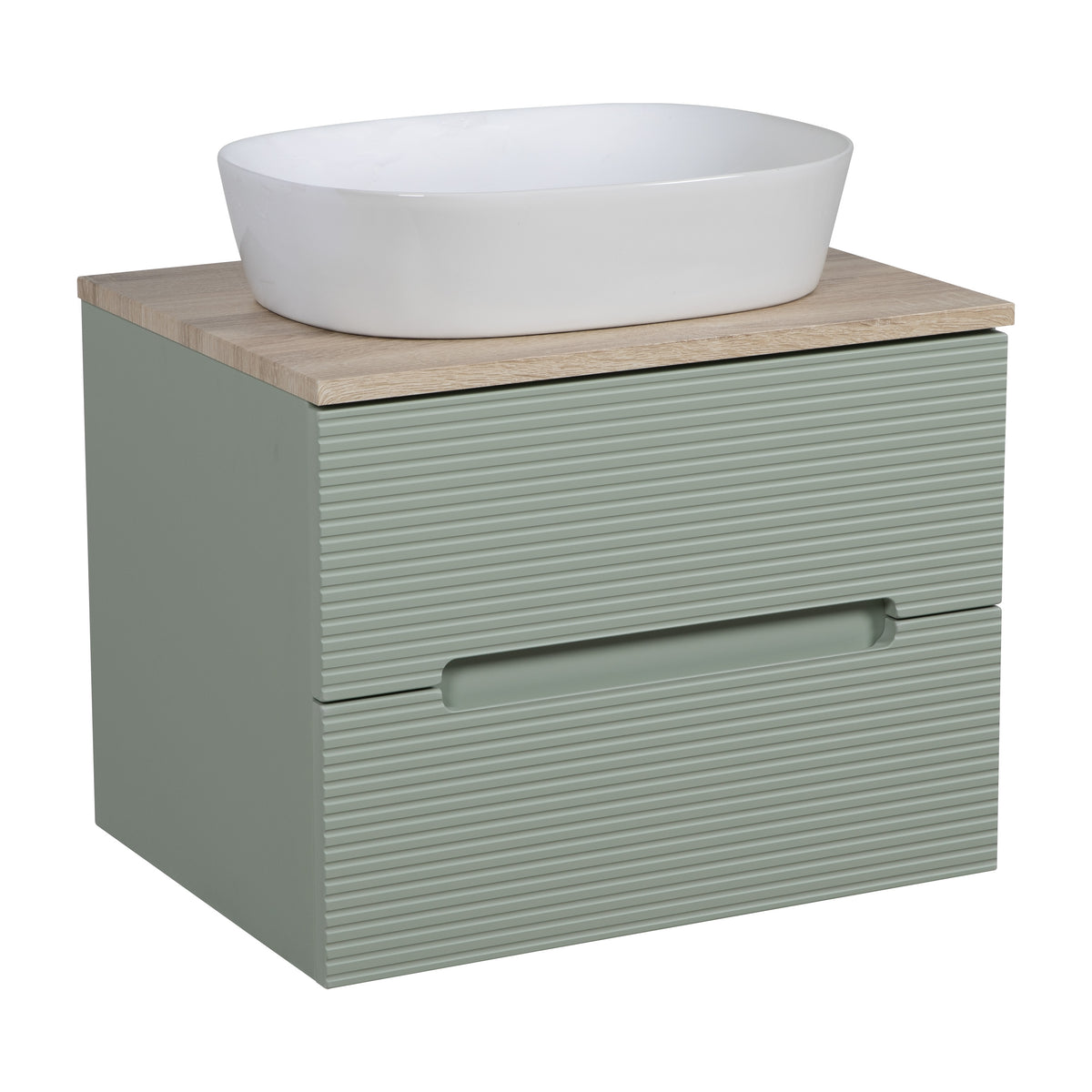 Monza Plus 600mm Fluted Wall Hung Vanity & Counter Top - Aloe Green/Country Oak