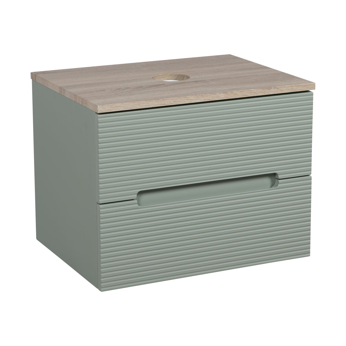 Monza Plus 600mm Fluted Wall Hung Vanity & Countertop - Aloe Green/Country Oak