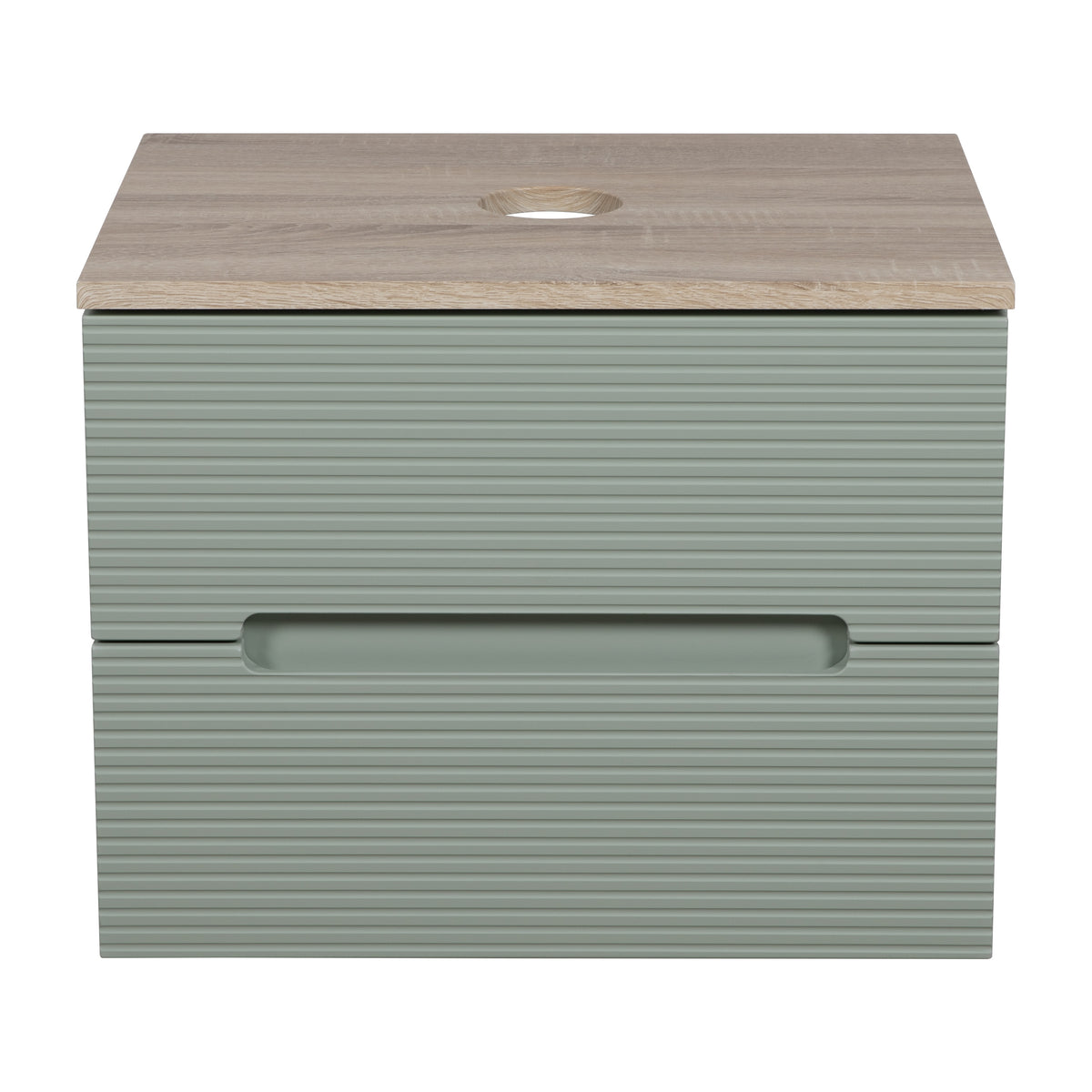 Monza Plus 600mm Fluted Wall Hung Vanity & Countertop - Aloe Green/Country Oak