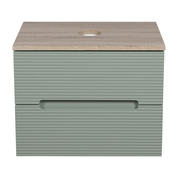 Monza Plus 600mm Fluted Wall Hung Vanity & Counter Top - Aloe Green/Country Oak