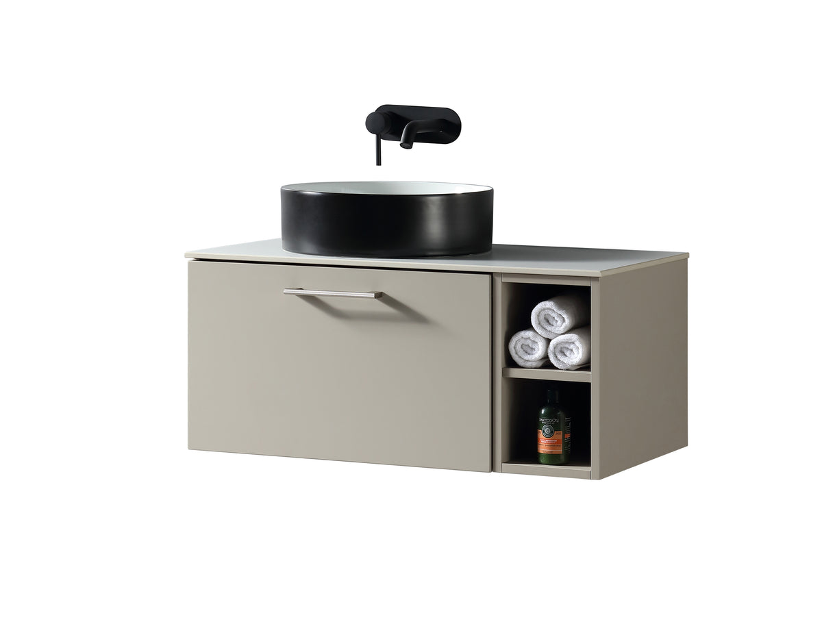 Piatta 800mm Wall Hung Vanity with Side Storage & Left Hand Sintered Stone Countertop - Soft Coffee