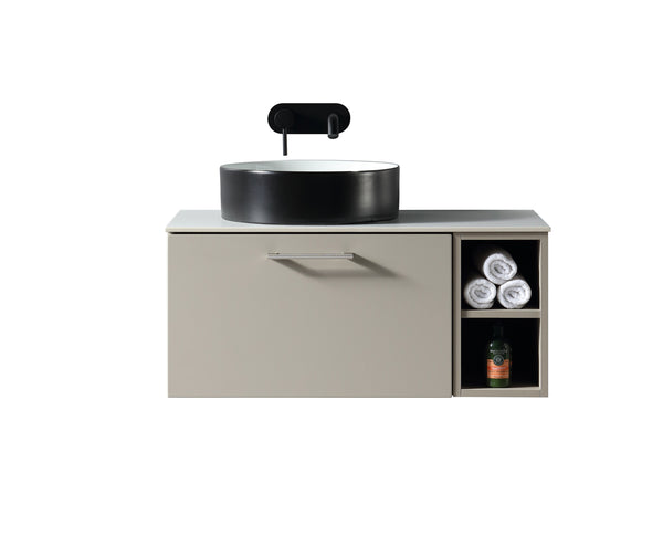 Piatta 800mm Wall Hung Vanity w. Side Storage & Left Hand Sintered Stone Counter Top - Soft Coffee
