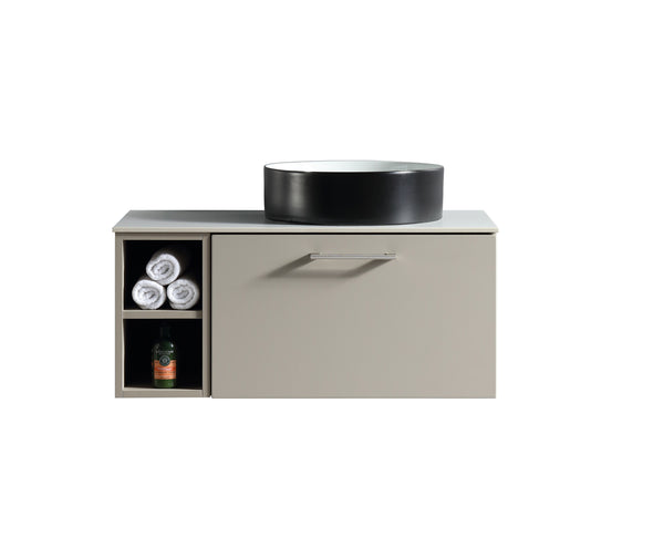 Piatta 800mm Wall Hung Vanity w. Side Storage & Left Hand Sintered Stone Counter Top - Soft Coffee