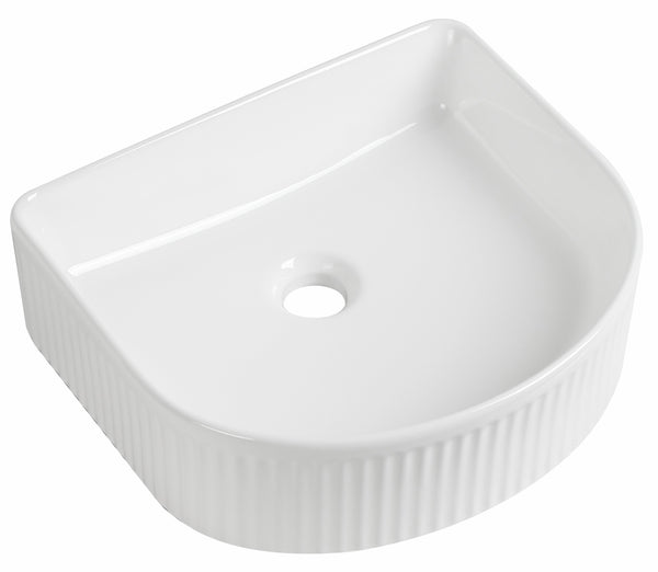 Flauto Fluted D-Shape Countertop Basin - Gloss White - d360xw360mm - product image 2