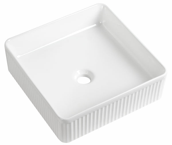 Flauto Fluted Square Countertop Basin - Gloss White - d400xw400mm - product image 2