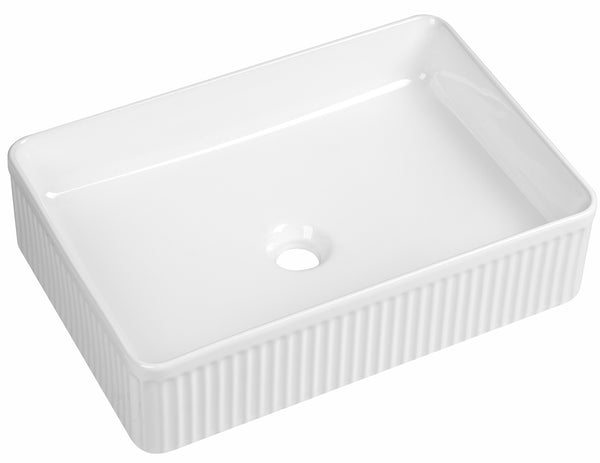 Flauto Fluted Rectangle Countertop Basin - Gloss White - d335xw500mm - product image 2