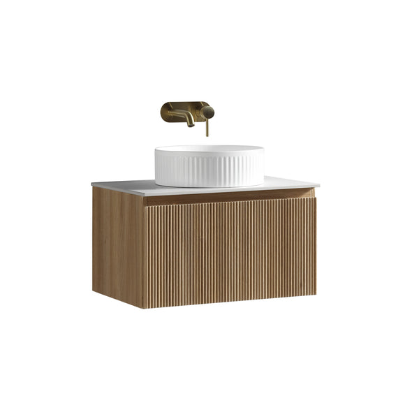 Flauto 600mm Wall Hung Vanity w. Sintered Stone Counter Top - Country Oak