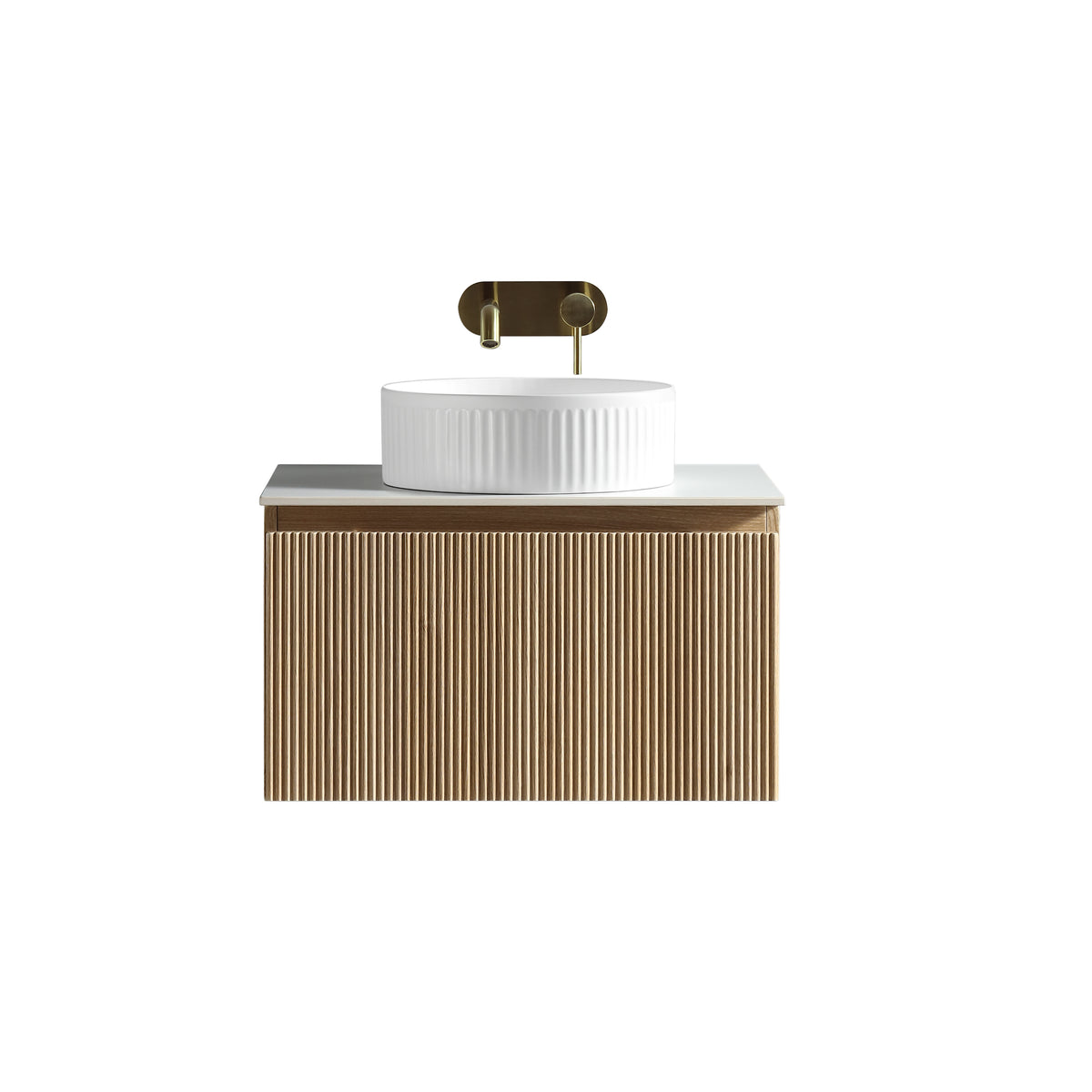 Flauto 600mm Wall Hung Vanity with Sintered Stone Countertop - Country Oak