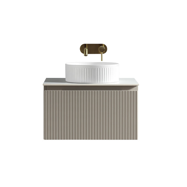 Flauto 600mm Wall Hung Vanity w. Sintered Stone Counter Top - Soft Coffee