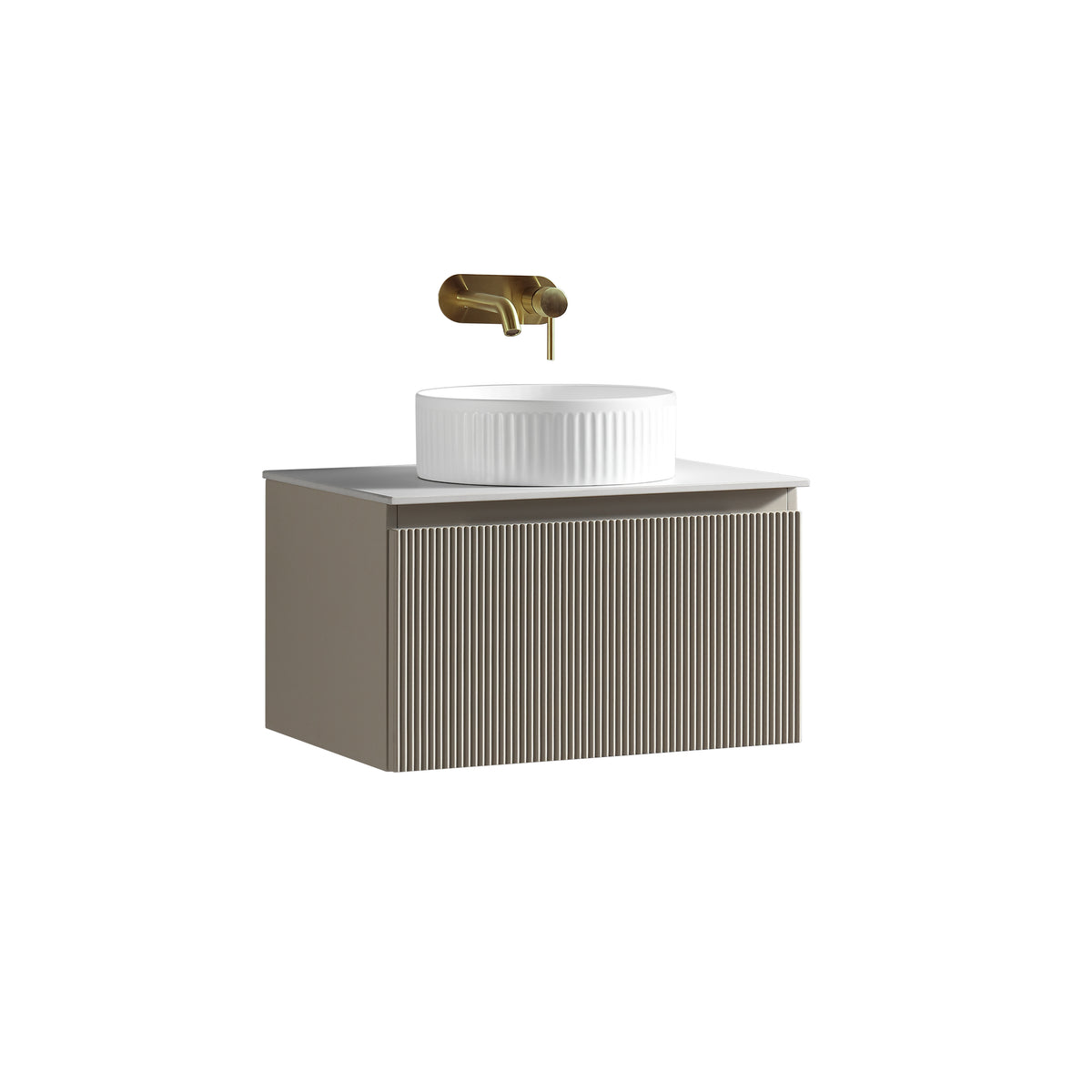 Flauto 600mm Wall Hung Vanity with Sintered Stone Countertop - Soft Coffee