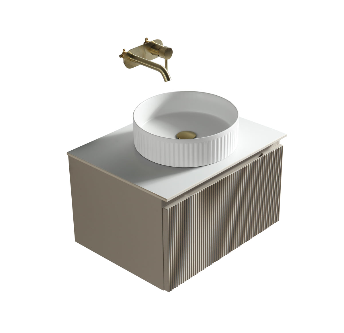 Flauto 600mm Wall Hung Vanity with Sintered Stone Countertop - Soft Coffee